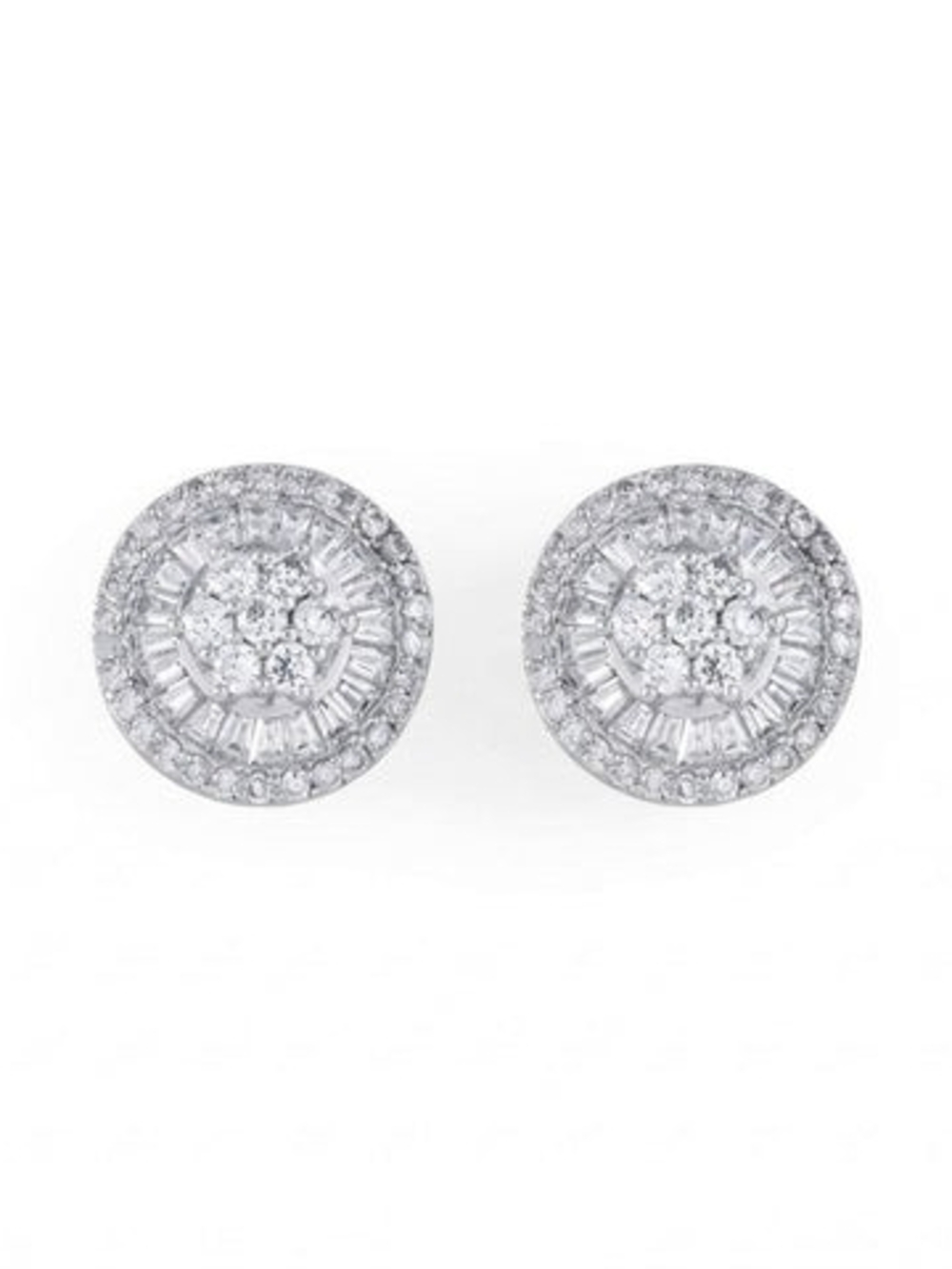 Diamond Halo Round Stud Earrings - Silver Tone